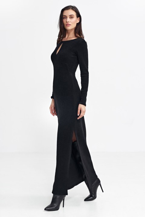 Sukienka maxi z łezką na dekolcie S261 Black - Nife Nife Sukienka maxi z łezką na dekolcie S261 Black - Nife Nife