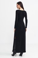 Sukienka maxi z łezką na dekolcie S261 Black - Nife Nife Sukienka maxi z łezką na dekolcie S261 Black - Nife Nife