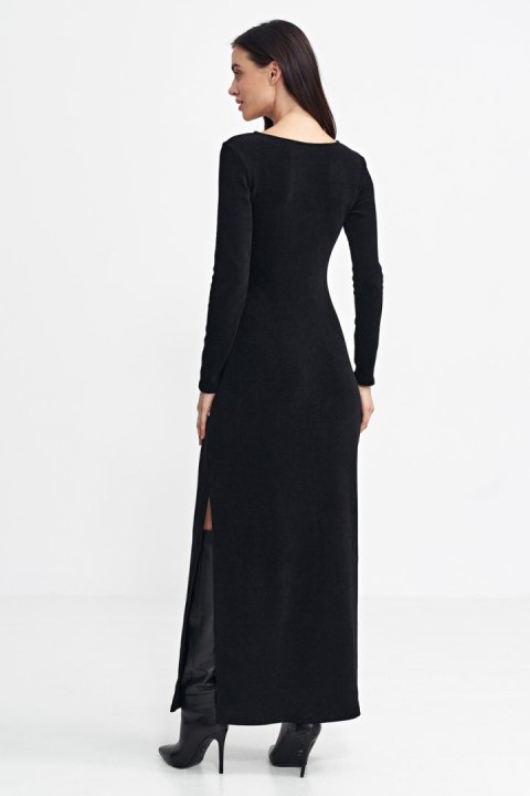 Sukienka maxi z łezką na dekolcie S261 Black - Nife Nife Sukienka maxi z łezką na dekolcie S261 Black - Nife Nife