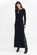 Sukienka maxi z łezką na dekolcie S261 Black - Nife Nife Sukienka maxi z łezką na dekolcie S261 Black - Nife Nife