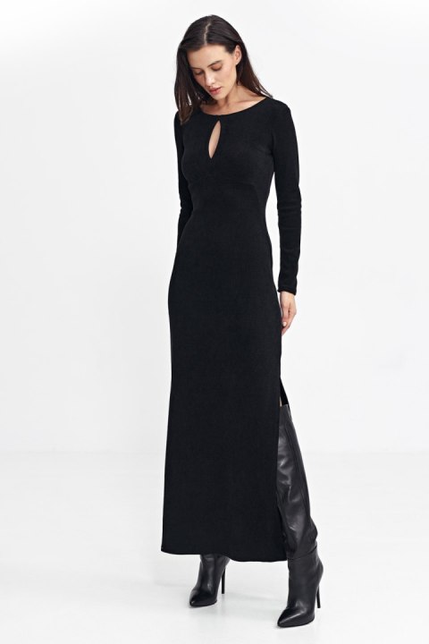 Sukienka maxi z łezką na dekolcie S261 Black - Nife Nife Sukienka maxi z łezką na dekolcie S261 Black - Nife Nife