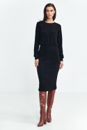 Sukienka z dzianiny prążkowanej z długim rękawem S260 Black - Nife Nife Sukienka z dzianiny prążkowanej z długim rękawem S260 Black - Nife Nife