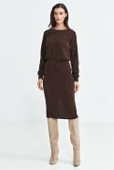 Sukienka z dzianiny prążkowanej z długim rękawem S260 Brown - Nife Nife Sukienka z dzianiny prążkowanej z długim rękawem S260 Brown - Nife Nife