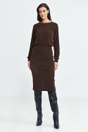Sukienka z dzianiny prążkowanej z długim rękawem S260 Brown - Nife Nife Sukienka z dzianiny prążkowanej z długim rękawem S260 Brown - Nife Nife