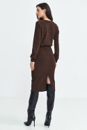 Sukienka z dzianiny prążkowanej z długim rękawem S260 Brown - Nife Nife Sukienka z dzianiny prążkowanej z długim rękawem S260 Brown - Nife Nife