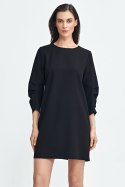 Sukienka z zakładkami na rękawach S258 Black - Nife Nife Sukienka z zakładkami na rękawach S258 Black - Nife Nife