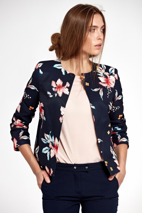 Żakiet bez kołnierzyka Z26 Navy/Flowers - Nife Nife Żakiet bez kołnierzyka Z26 Navy/Flowers - Nife Nife