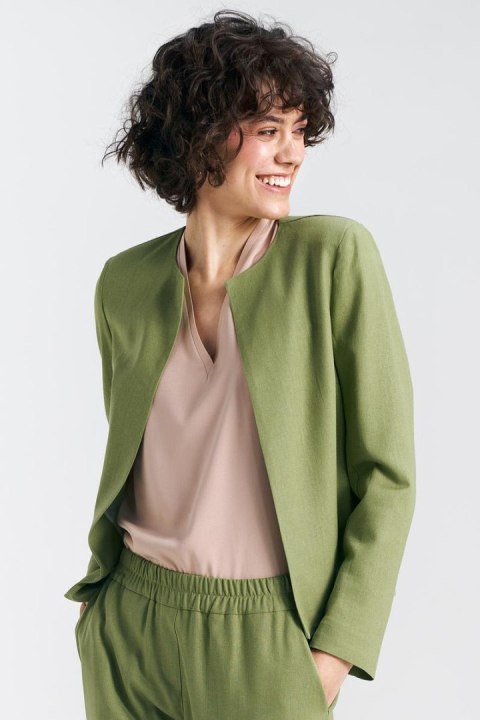 Żakiet typu chanel lniany Z54 Green Pistacjowy - Nife Nife Żakiet typu chanel lniany Z54 Green Pistacjowy - Nife Nife