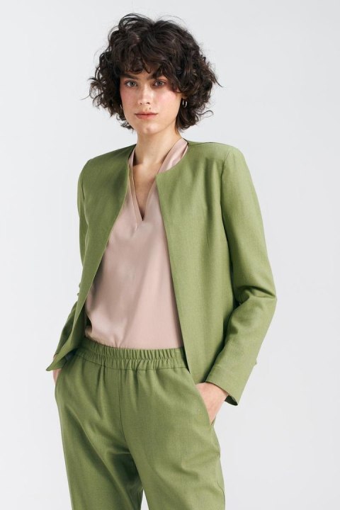 Żakiet typu chanel lniany Z54 Green Pistacjowy - Nife Nife Żakiet typu chanel lniany Z54 Green Pistacjowy - Nife Nife