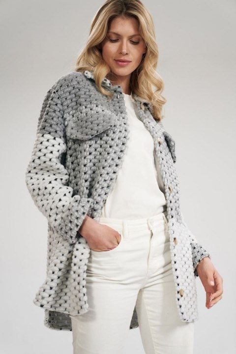 Kurtka Damska Model M857 Grey Pasy - Figl Figl Kurtka Damska Model M857 Grey Pasy - Figl Figl