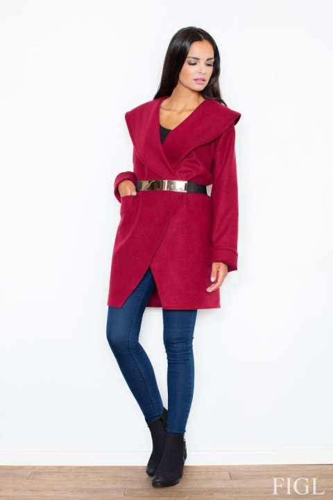 Płaszcz Damski Model M407 Bordo - Figl Figl Płaszcz Damski Model M407 Bordo - Figl Figl