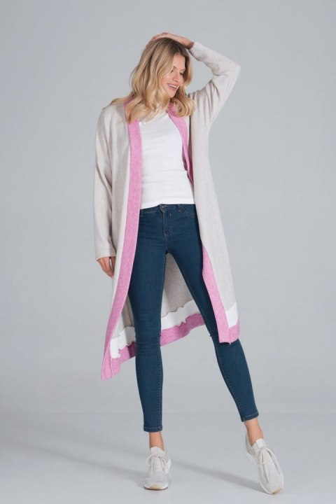 Sweter Damski Model M845 Beige/Fuksja/White - Figl Figl Sweter Damski Model M845 Beige/Fuksja/White - Figl Figl