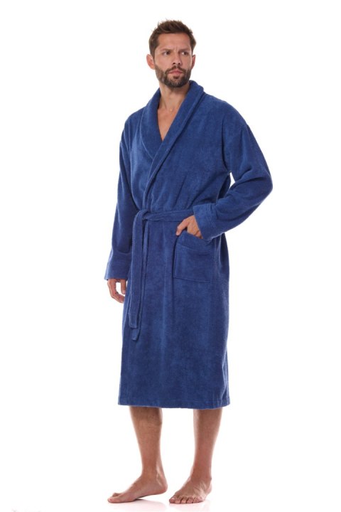 Szlafrok Męski Model Cotton Long 2450 Navy - L&L collection L&L collection Szlafrok Męski Model Cotton Long 2450 Navy - L&L collection L&L collection