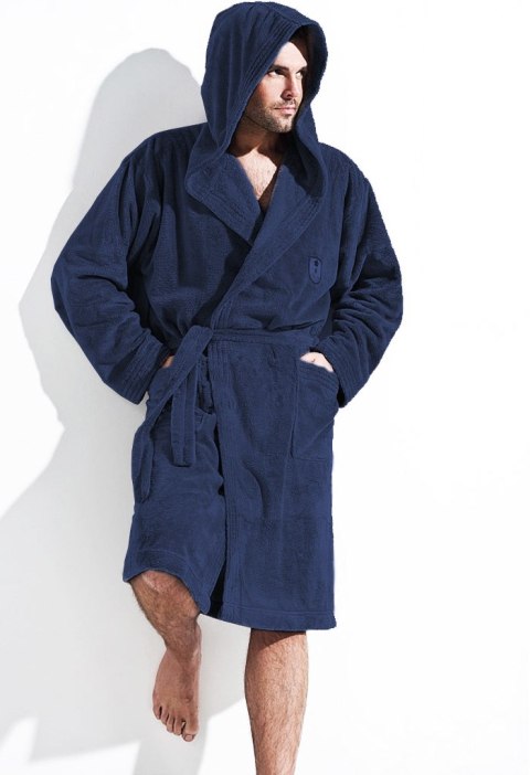 Szlafrok Męski Model Iwo Navy Blue - L&L collection L&L collection Szlafrok Męski Model Iwo Navy Blue - L&L collection L&L collection