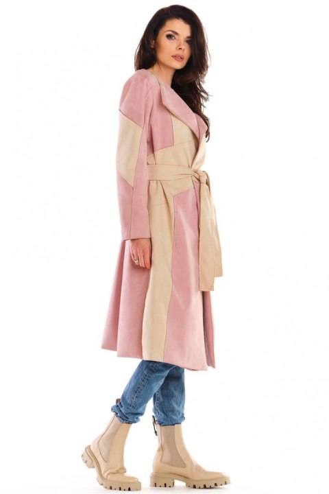 Płaszcz Damski Model A463 Powder Pink - awama Awama Płaszcz Damski Model A463 Powder Pink - awama Awama