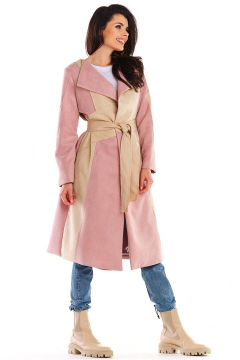 Płaszcz Damski Model A463 Powder Pink - awama Awama Płaszcz Damski Model A463 Powder Pink - awama Awama