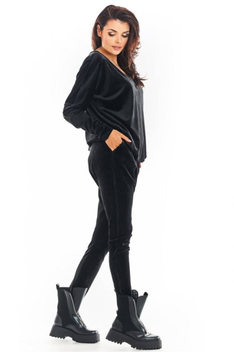 Spodnie Damskie Model A377 Black Welur - awama Awama Spodnie Damskie Model A377 Black Welur - awama Awama