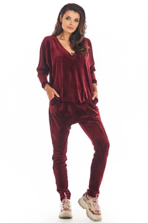 Spodnie Damskie Model A377 Bordo Welur - awama Awama Spodnie Damskie Model A377 Bordo Welur - awama Awama