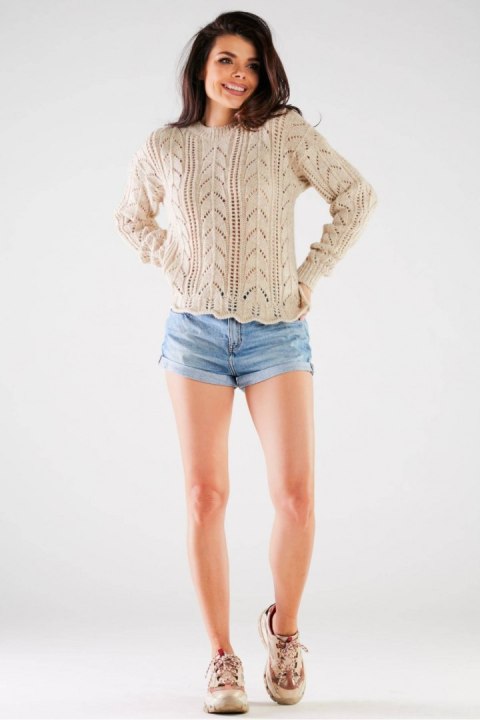 Sweter Damski Model A446 Beige - awama Awama Sweter Damski Model A446 Beige - awama Awama