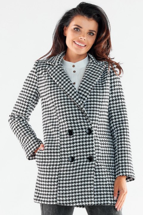 Płaszcz Damski Model A546 Houndstooth - awama Awama Płaszcz Damski Model A546 Houndstooth - awama Awama