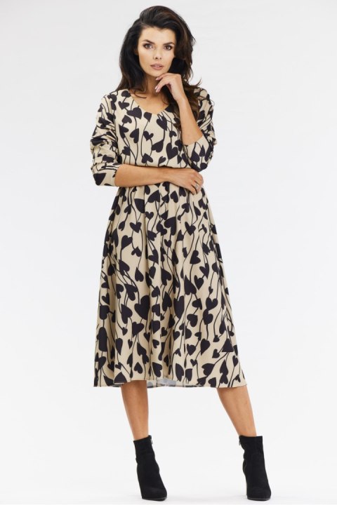 Sukienka Model A666 Beige/Black Hearts - awama Awama Sukienka Model A666 Beige/Black Hearts - awama Awama