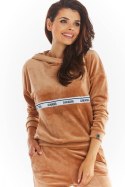 Bluza Damska Model A371 Beige Welur - awama Awama Bluza Damska Model A371 Beige Welur - awama Awama
