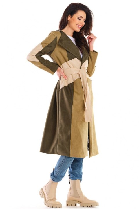 Płaszcz Damski Model A463 Khaki - awama Awama Płaszcz Damski Model A463 Khaki - awama Awama