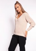 Sweter Damski Model SWE264 Beige - MKM MKM Sweter Damski Model SWE264 Beige - MKM MKM