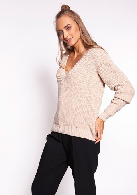 Sweter Damski Model SWE264 Beige - MKM MKM Sweter Damski Model SWE264 Beige - MKM MKM