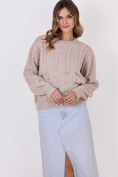 Sweter Damski Model SWE323 Beige - MKM MKM Sweter Damski Model SWE323 Beige - MKM MKM