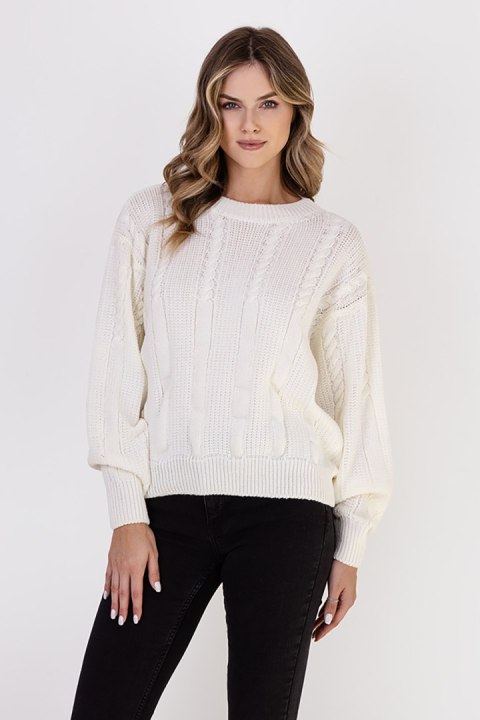 Sweter Damski Model SWE323 Ecru - MKM MKM Sweter Damski Model SWE323 Ecru - MKM MKM