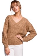 Sweter Damski Model MOE510 Beige - Moe Moe Sweter Damski Model MOE510 Beige - Moe Moe