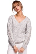Sweter Damski Model MOE510 Grey - Moe Moe Sweter Damski Model MOE510 Grey - Moe Moe