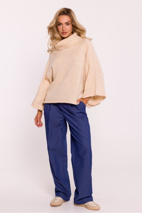 Golf Damski Model MOE822 Beige - Moe Moe Golf Damski Model MOE822 Beige - Moe Moe