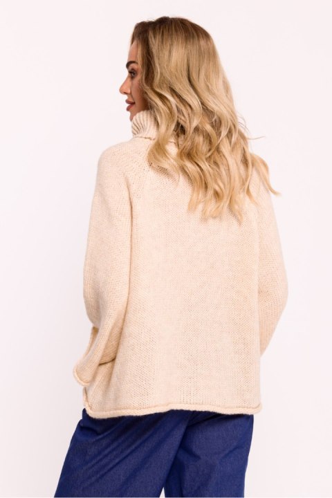 Golf Damski Model MOE822 Beige - Moe Moe Golf Damski Model MOE822 Beige - Moe Moe