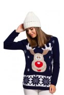 Sweter Damski Model MXS04 Navy - Moe Moe Sweter Damski Model MXS04 Navy - Moe Moe