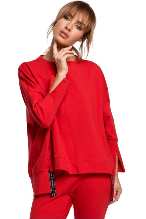 Bluza Damska Model MOE491 Red - Moe Moe Bluza Damska Model MOE491 Red - Moe Moe