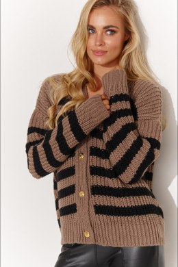 Sweter Damski Model S139 Cappuccino/Black - Makadamia Makadamia
