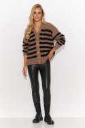 Sweter Damski Model S139 Cappuccino/Black - Makadamia Makadamia Sweter Damski Model S139 Cappuccino/Black - Makadamia Makadamia