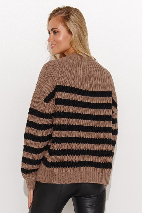 Sweter Damski Model S139 Cappuccino/Black - Makadamia Makadamia Sweter Damski Model S139 Cappuccino/Black - Makadamia Makadamia