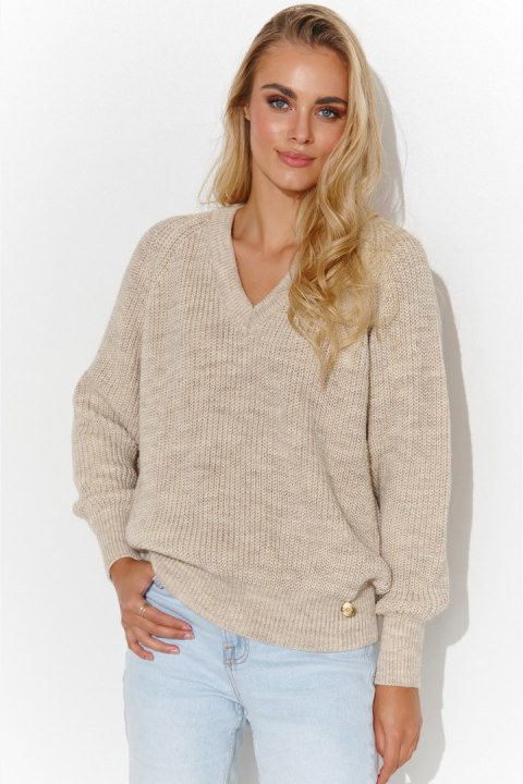 Sweter Damski Model S140 Beige Melange - Makadamia Makadamia Sweter Damski Model S140 Beige Melange - Makadamia Makadamia