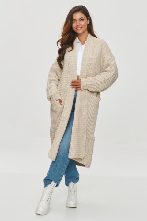 Sweter Kardigan Model S153 Beige Melange - Makadamia Makadamia
