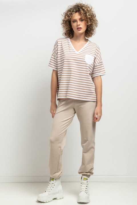 Bluzka Model T393/12 White/Beige Paski - Tessita Tessita Bluzka Model T393/12 White/Beige Paski - Tessita Tessita