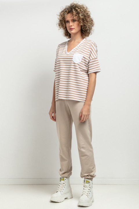 Bluzka Model T393/12 White/Beige Paski - Tessita Tessita Bluzka Model T393/12 White/Beige Paski - Tessita Tessita