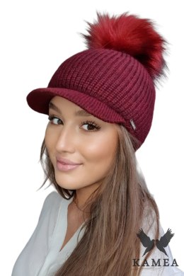 NASIRA NATURAL POMPON zimowa czapka damska kolor bordowy - Kamea Kamea