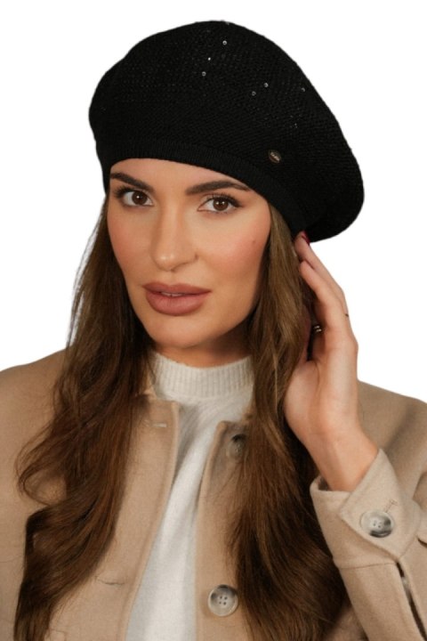 PIWONIA cekinowy beret z wkładem z miękkiego polaru kolor czarny z czarnym cekinem - Kamea Kamea PIWONIA cekinowy beret z wkładem z miękkiego polaru kolor czarny z czarnym cekinem - Kamea Kamea