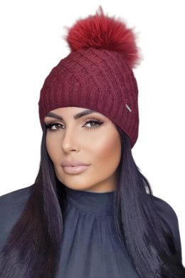 SHAKTI-natural pompon czapka damska kolor bordowy - Kamea Kamea