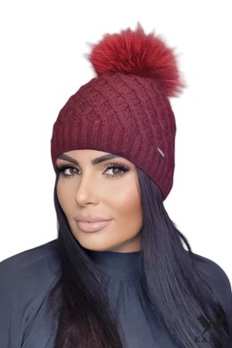 SHAKTI-natural pompon czapka damska kolor bordowy - Kamea Kamea