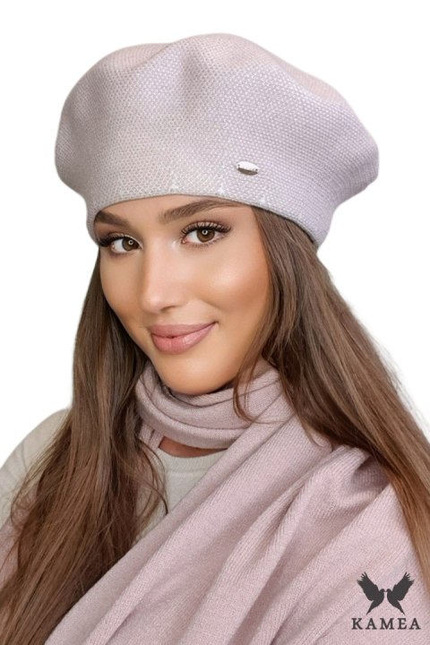 ARKADIA beret damski w pepitkę kolor różowy - Kamea Kamea ARKADIA beret damski w pepitkę kolor różowy - Kamea Kamea