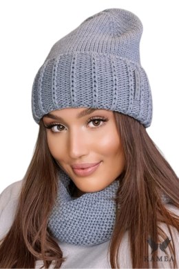 LEONA komplet damski czapka z kominem kolor szary - Kamea Kamea